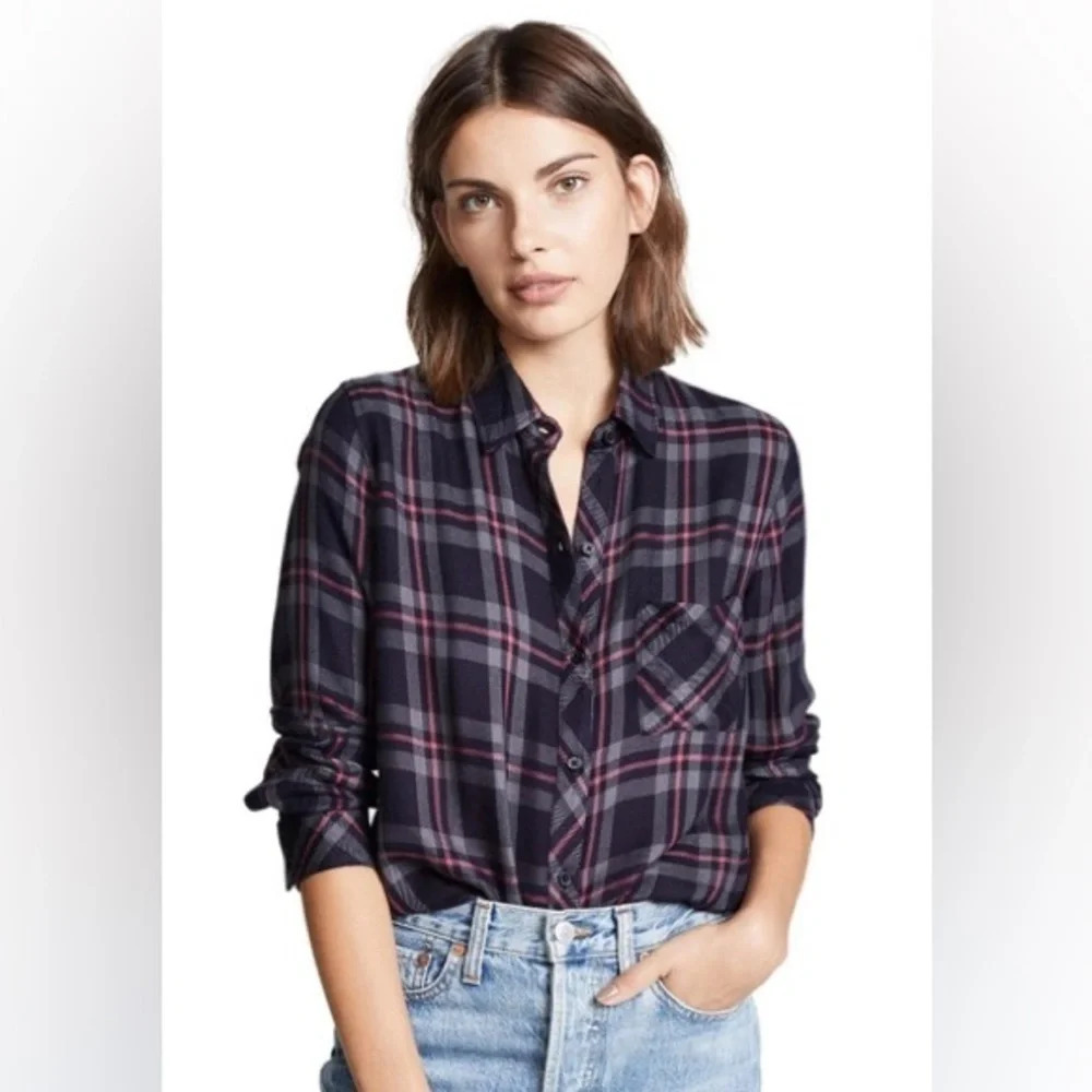 NWT Rails Hunter Button Down Shirt in Coal-Grey-Rose Small